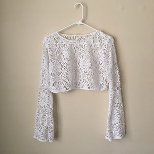 Crochet crop top with flared sleeves